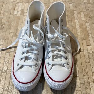 White High-Top Sneakers with Red Accents